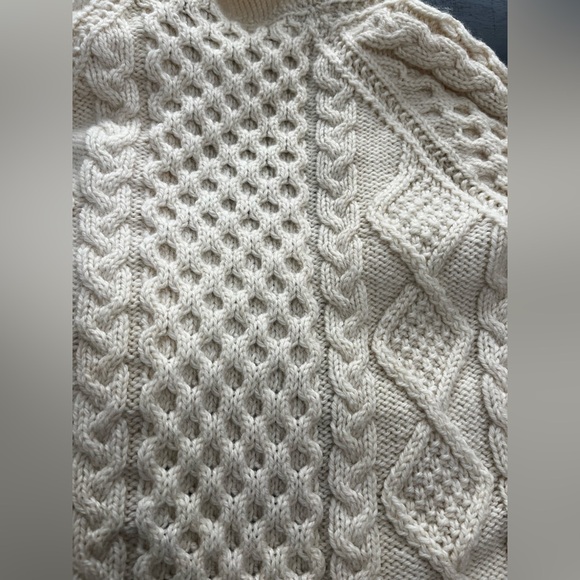 Hand Knit Wool Cable Knit Cardigan Sweater Medium Shawl Collar Cottagecore - Picture 12 of 13